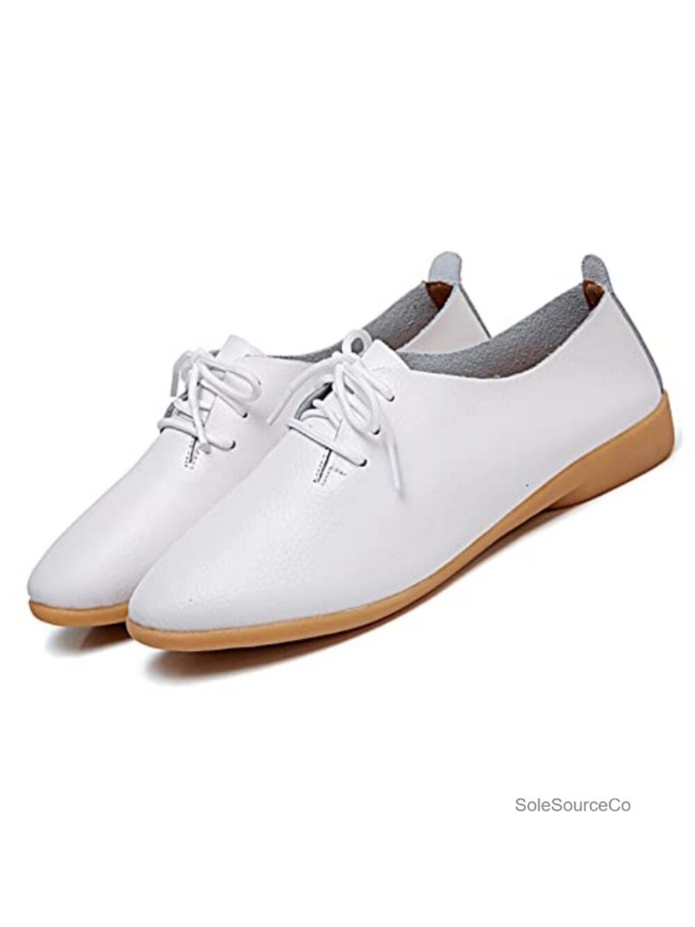 Women's Leather Lace Up Pointed Toe Flats Loafers Comfort Slip-On Work Shoes